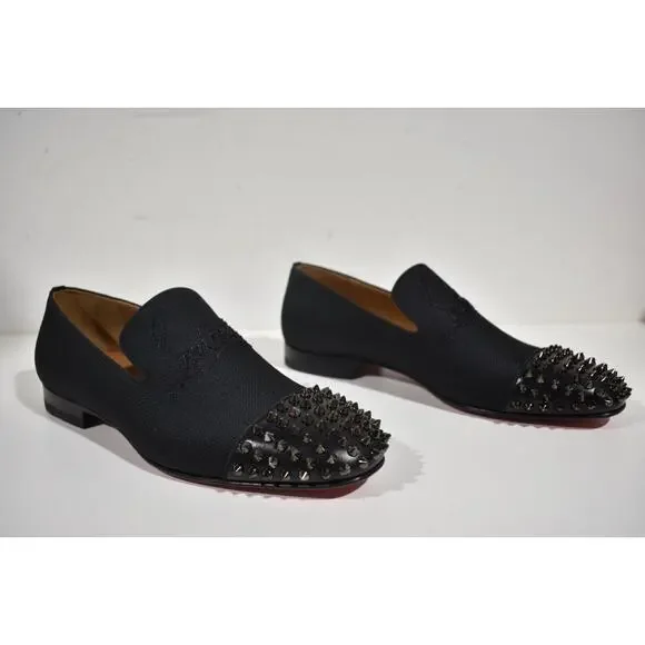 Christian Louboutin Navy Spooky Flat Black Spike Oxford Dress Loafer 42 9